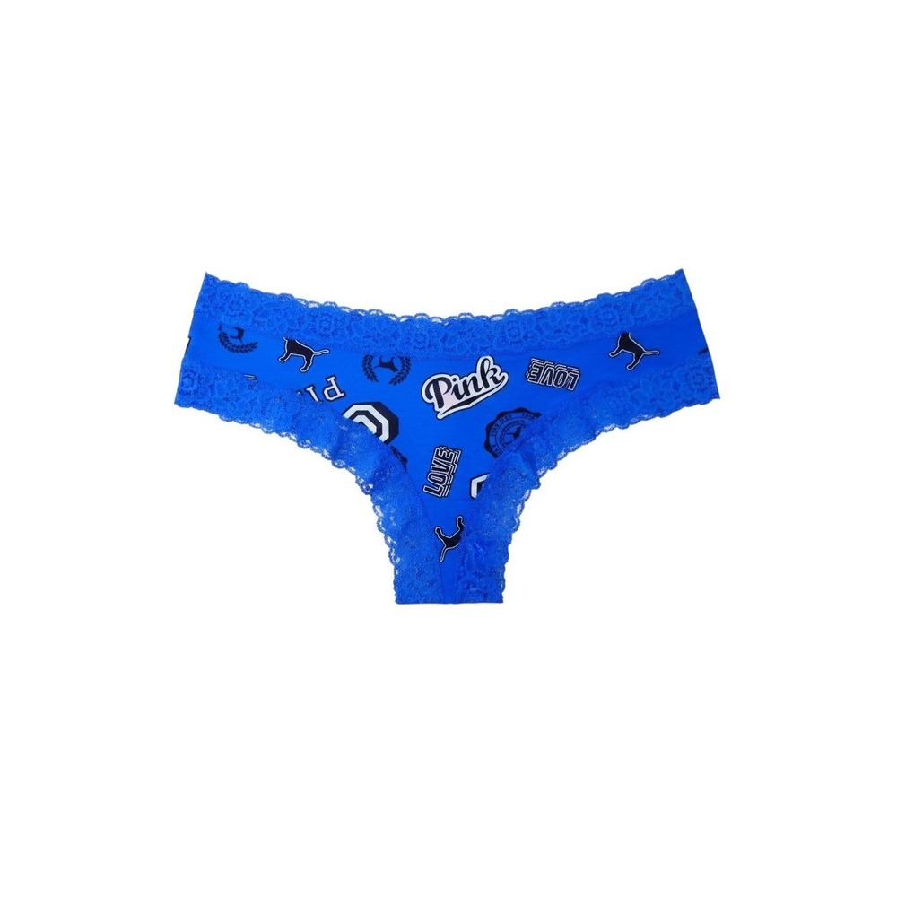 Victoria's Secret PINK Cheeky Panties Womens L Blue  Lace Trim Logo